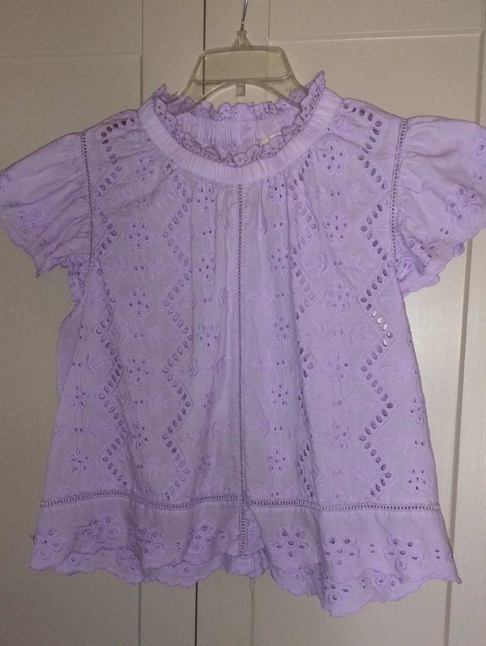 Jennifer And Grace Lavender Eyelet Ruffle Neck Blouse